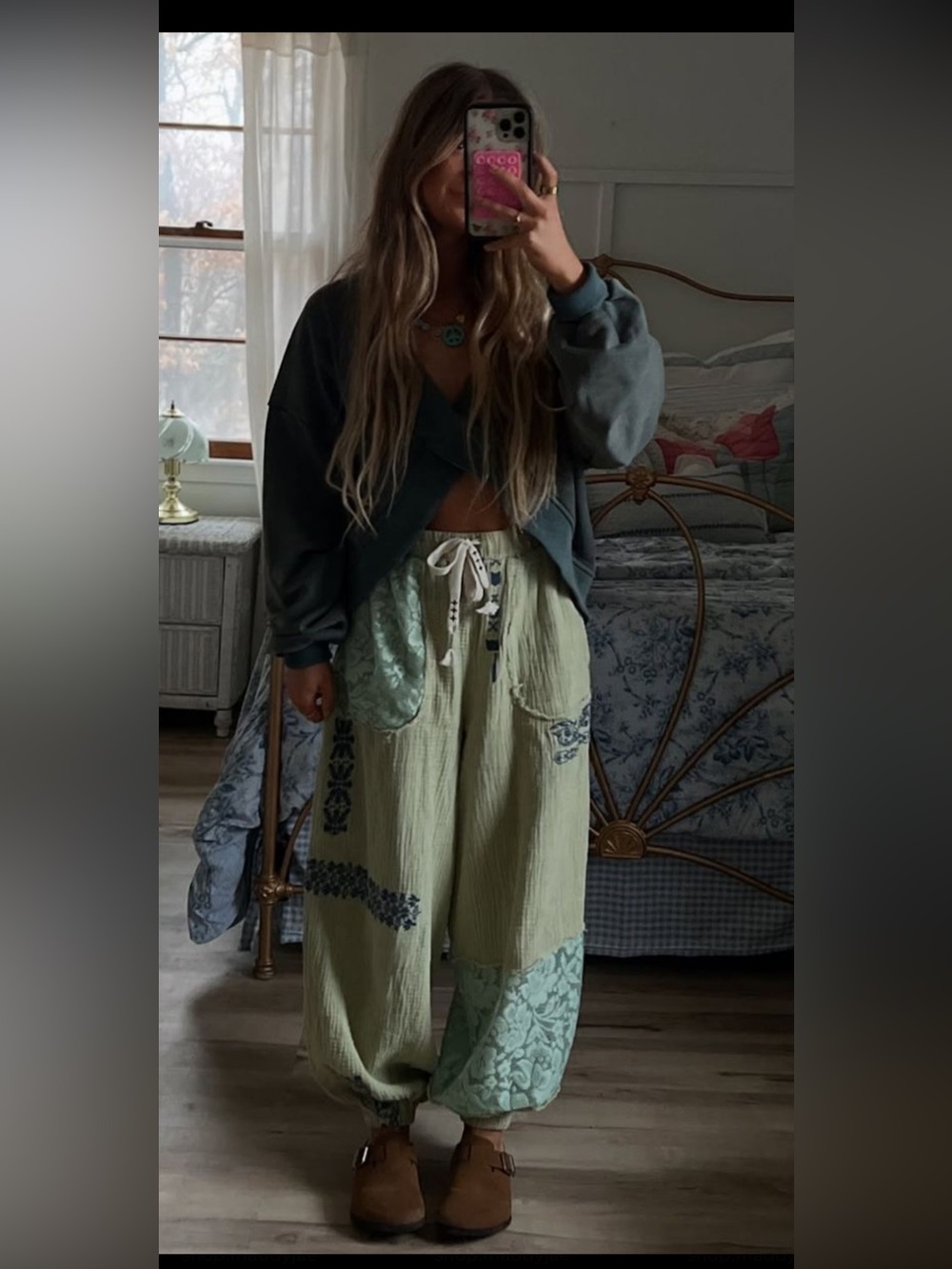 Light Sage Embroidered Drawstring Joggers